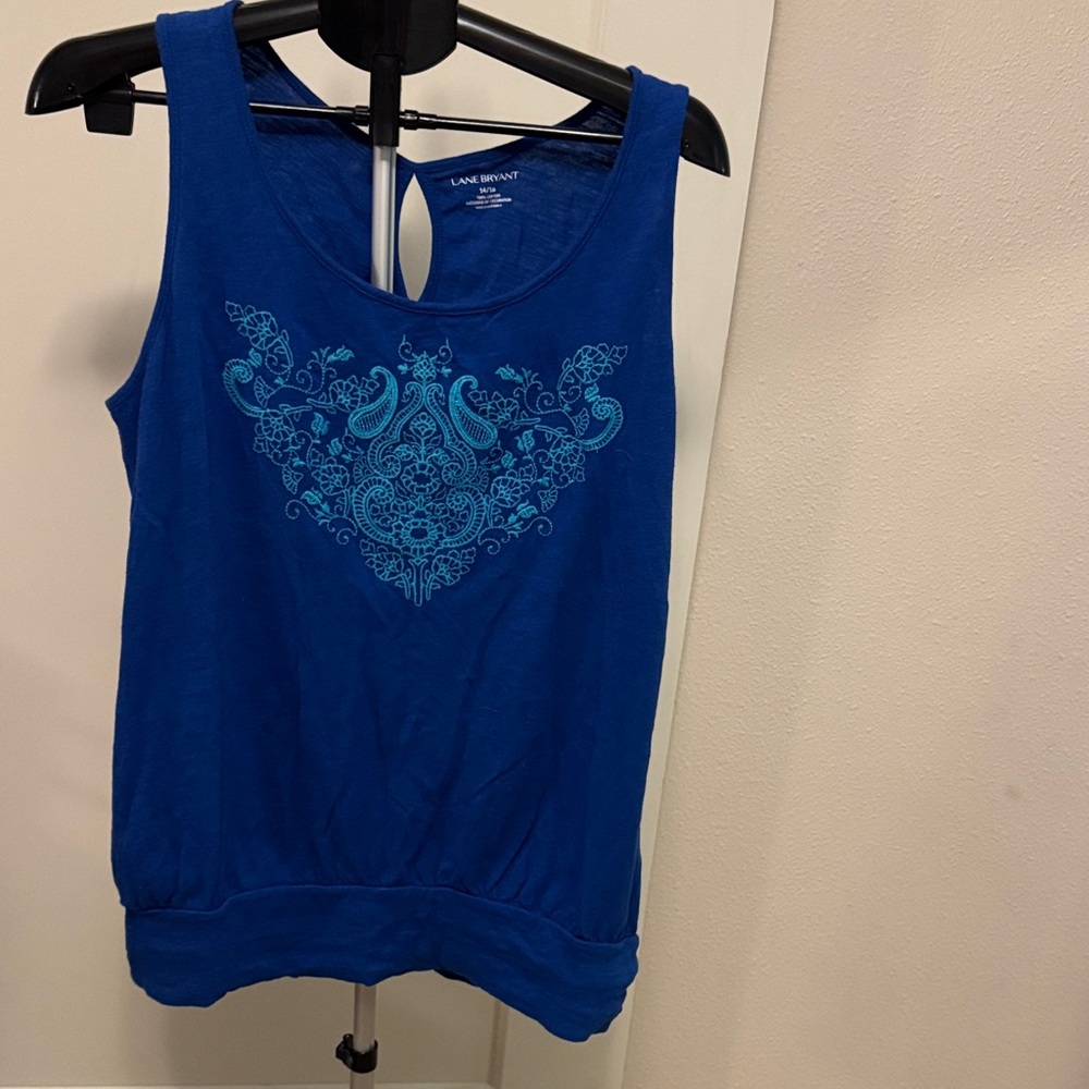 Lane Bryant Blue Tank Top with Intricate Design